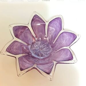 Beautiful Murano Style Purple Swirl Flower Bowl